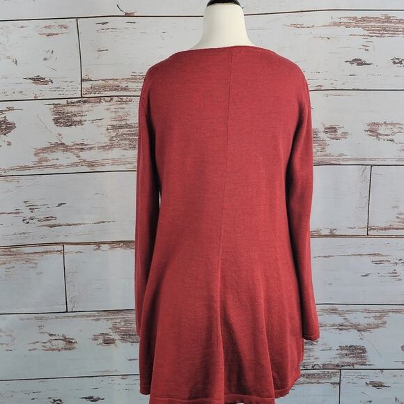 Eileen Fisher Sweater Tunic Merino Wool Scoop Neck Long Sleeve Red XS - Picture 3 of 7